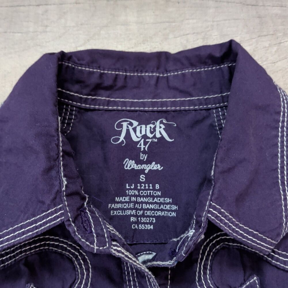 Rock 47 By Wrangler S Western Shirt Snap Purple Embroidered Rodeo Rhinestone - Picture 7 of 7